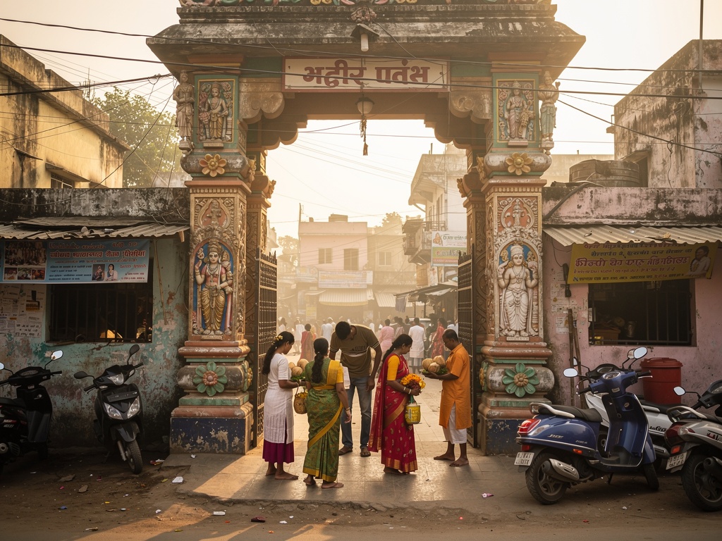 Temple entrance with devotees in Dombivli