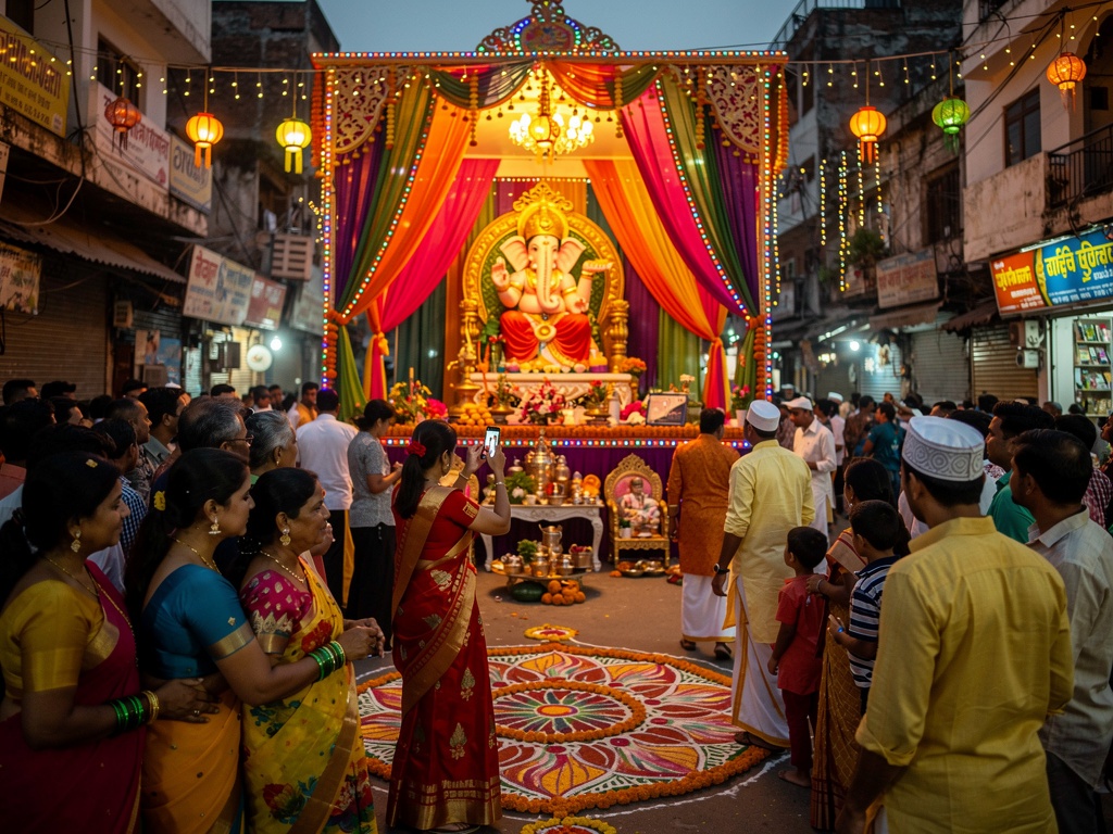 Ganesh Chaturthi celebration with cultural decorations