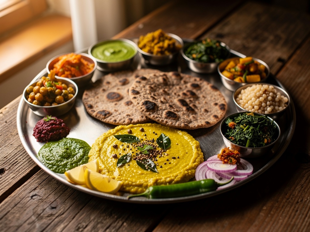 Traditional Maharashtrian thali with local dishes