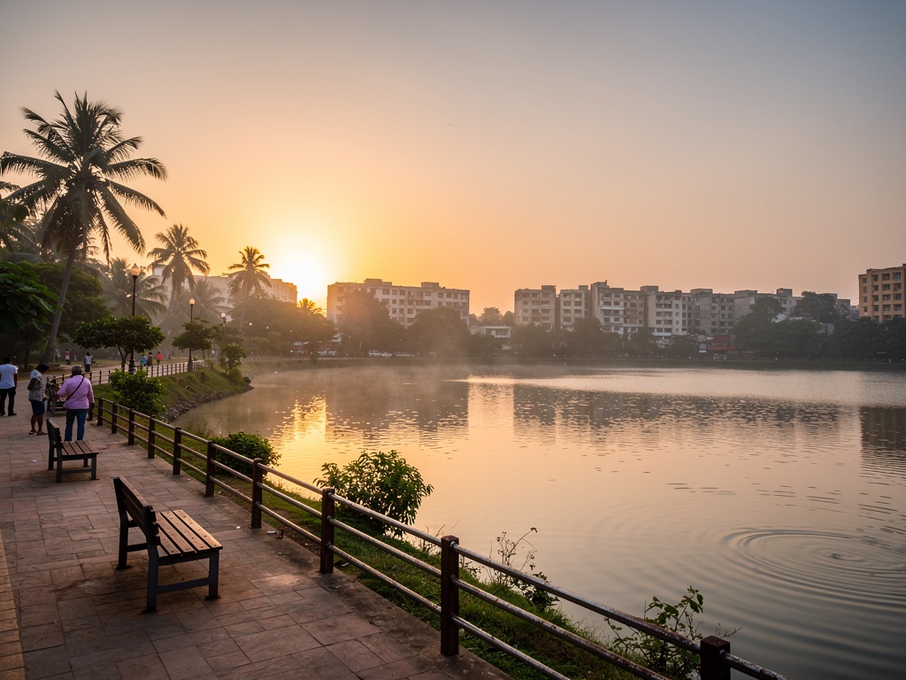 Sunset view over a lake in Dombivli